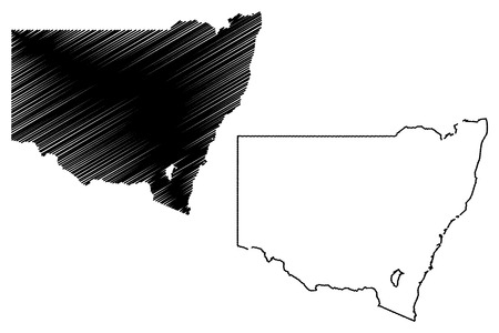 New South Wales (Australian states and territories, NSW) map vector illustration, scribble sketch New South Wales mapのイラスト素材