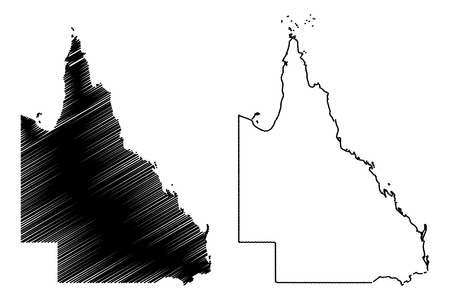 Queensland (Australian states and territories, Qld) map vector illustration, scribble sketch Queensland mapのイラスト素材