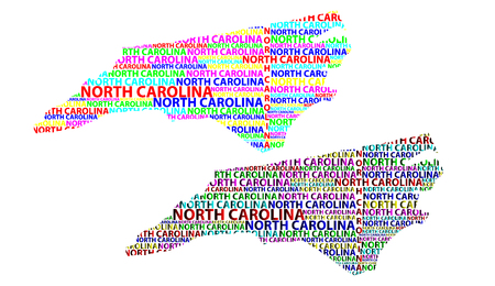 Sketch North Carolina (United States of America) letter text map, North Carolina map - in the shape of the continent, Map North Carolina - color vector illustrationのイラスト素材