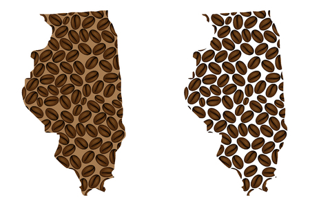 Illinois (United States of America) -  map of coffee bean, Illinois map made of coffee beans,のイラスト素材