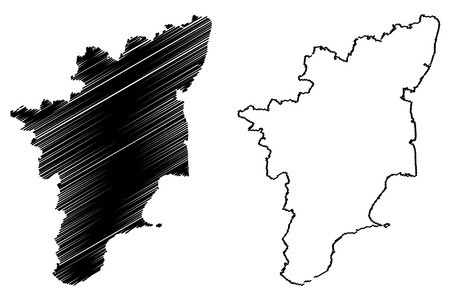Tamil Nadu (States and union territories of India, Federated states, Republic of India) map vector illustration, scribble sketch Tamil Nadu (Madras State) mapのイラスト素材