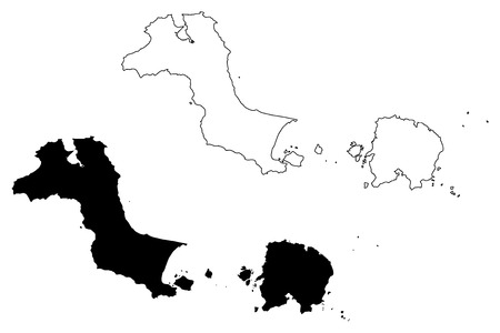 Bangka Belitung Islands (Subdivisions of Indonesia, Provinces of Indonesia) map vector illustration, scribble sketch Kepulauan Bangka Belitung mapのイラスト素材