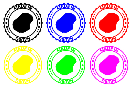 Made in Nauru - rubber stamp - vector, Republic of Nauru (Pleasant Island) map pattern - black, blue, green, yellow, purple and redのイラスト素材