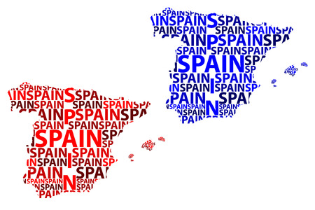 Sketch Spain letter text map, Kingdom of Spain - in the shape of the continent, Map Spain - red and blue vector illustrationのイラスト素材