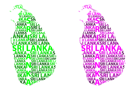 Sketch Sri Lanka letter text map, Democratic Socialist Republic of Sri Lanka - in the shape of the continent, Map Sri Lanka (Ceylon) - green and purple vector illustrationのイラスト素材