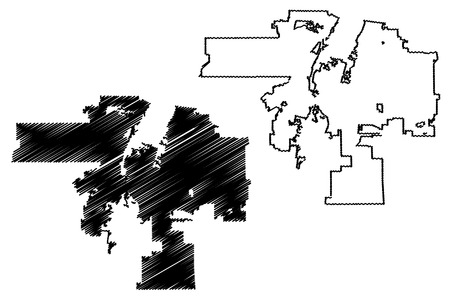 Albuquerque City (United States cities, United States of America, usa city) map vector illustration, scribble sketch City of Albuquerque mapのイラスト素材