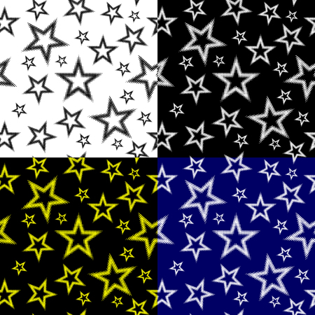 Star seamless pattern, Five pointed star (black, white, blue, yellow) background set,のイラスト素材