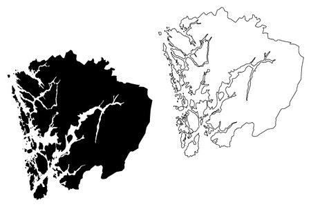 Hordaland (Administrative divisions of Norway, Kingdom of Norway) map vector illustration, scribble sketch Hordaland fylke mapのイラスト素材