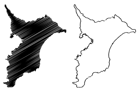 Chiba Prefecture (Administrative divisions of Japan, Prefectures of Japan) map vector illustration, scribble sketch Chiba mapのイラスト素材