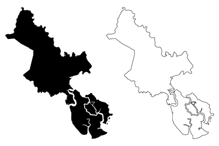 Ho Chi Minh City Province (Socialist Republic of Vietnam, Subdivisions of Vietnam, Municipality) map vector illustration, scribble sketch Saigon mapのイラスト素材
