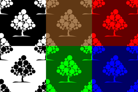 Deciduous tree seamless pattern, Tree (white, black, red, blue, brown, green) background set,のイラスト素材