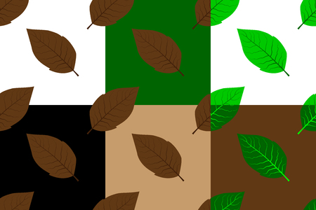 Tobacco leaf seamless pattern, Tobacco leaves (white, black, brown, green) background set,のイラスト素材