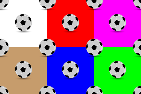 Soccer ball seamless pattern, Football ball (black, white, red, blue, green, purple, brown) background set,のイラスト素材
