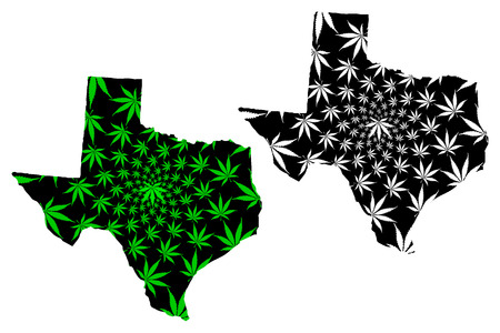 Texas (United States of America, USA, U.S., US) -  map is designed cannabis leaf green and black, State of Texas map made of marijuana (marihuana,THC) foliage,のイラスト素材
