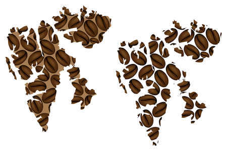 Svalbard - map of coffee bean, Spitsbergen, Nordaustlandet and Edgeoya (Kingdom of Norway, Norwegian archipelago) map made of coffee beans,のイラスト素材