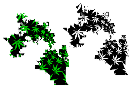 Orlando city (United States of America, USA, U.S., US, United States cities, usa city)- map is designed cannabis leaf green, City of Orlando map made of marijuana (marihuana,THC) foliage,のイラスト素材
