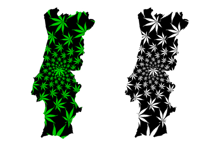 Portugal - map is designed cannabis leaf green and black, Portuguese Republic map made of marijuana (marihuana,THC) foliage,のイラスト素材
