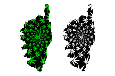 Corsica - map is designed cannabis leaf green and black, Corsica map made of marijuana (marihuana,THC) foliage,のイラスト素材