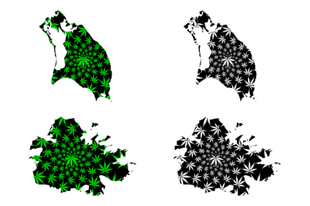 Antigua and Barbuda - map is designed cannabis leaf green and black, Antigua and Barbuda island map made of marijuana (marihuana,THC) foliage,のイラスト素材