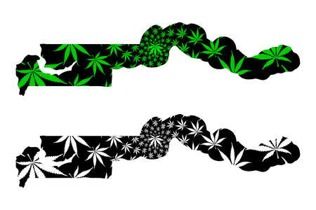 Gambia - map is designed cannabis leaf green and black, Republic of The Gambia map made of marijuana (marihuana,THC) foliage,のイラスト素材