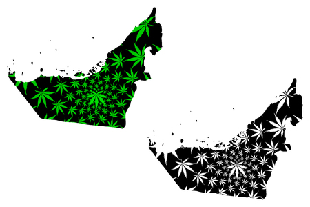 United Arab Emirates - map is designed cannabis leaf green and black, United Arab Emirates (UAE) map made of marijuana (marihuana,THC) foliage,のイラスト素材