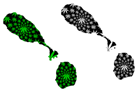 Saint Kitts and Nevis - map is designed cannabis leaf green and black, Federation of Saint Christopher and Nevis map made of marijuana (marihuana,THC) foliage,のイラスト素材