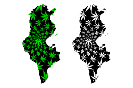 Tunisia - map is designed cannabis leaf green and black, Republic of Tunisia map made of marijuana (marihuana,THC) foliage,のイラスト素材