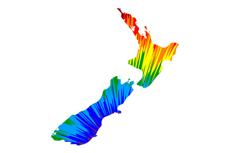 New Zealand - map is designed rainbow abstract colorful pattern, New Zealand (North and South Island) map made of color explosion,のイラスト素材