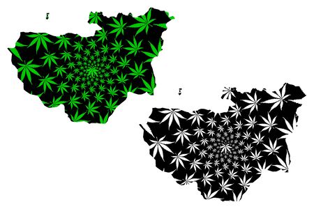 Bursa (Provinces of the Republic of Turkey) map is designed cannabis leaf green and black, Bursa ili map made of marijuana (marihuana,THC) foliage,のイラスト素材