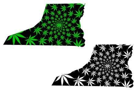 Minya Governorate (Governorates of Egypt, Arab Republic of Egypt) map is designed cannabis leaf green and black, Minya map made of marijuana (marihuana,THC) foliage,のイラスト素材