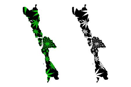 Mon State (Administrative divisions of Myanmar, Republic of the Union of Myanmar, Burma) map is designed cannabis leaf green and black, Mon State map made of marijuana (marihuana,THC) foliageのイラスト素材