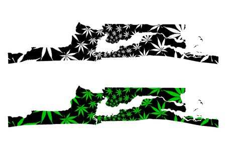 Lagos State (Subdivisions of Nigeria, Federated state of Nigeria) map is designed cannabis leaf green and black, Lagos map made of marijuana (marihuana,THC) foliageのイラスト素材