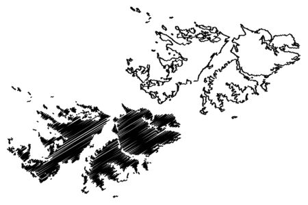Falkland Islands (British Overseas Territory, United Kingdom) map vector illustration, scribble sketch Islas Malvinas (East and West Falkland) mapのイラスト素材