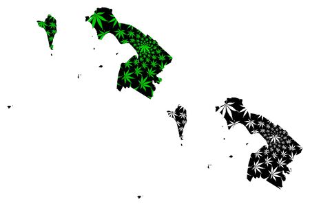 Kien Giang Province (Socialist Republic of Vietnam, Subdivisions of Vietnam) map is designed cannabis leaf green and black, Tinh Kien Giang map made of marijuana (marihuana,THC) foliageのイラスト素材