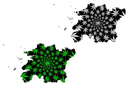 North Jeolla Province (South Korea, Republic of Korea, ROK, Provinces of South Korea) map is designed cannabis leaf green and black, Jeollabuk-do map made of marijuana (marihuana,THC) foliageのイラスト素材