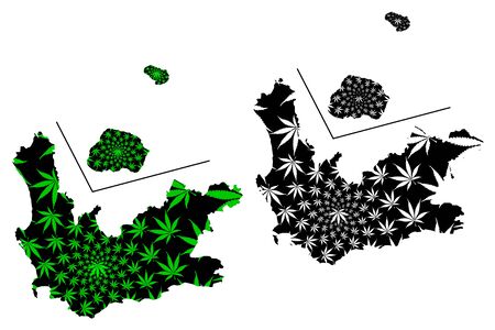 Western Cape Province (Republic of South Africa, RSA) map is designed cannabis leaf green and black, Prince Edward Islands (Marion Island) map made of marijuana (marihuana,THC) foliageのイラスト素材