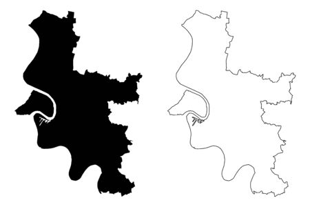 Dusseldorf City (Federal Republic of Germany, North Rhine-Westphalia) map vector illustration, scribble sketch City of Dusseldorf mapのイラスト素材