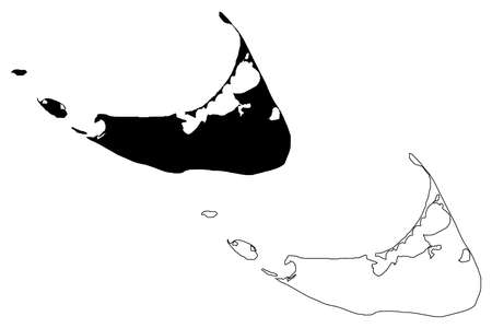 Nantucket Town and County, Commonwealth of Massachusetts (US county, United States of America, USA, US, US) map vector illustration, scribble sketch Nantucket, Tuckernuck and Muskeget island mapのイラスト素材