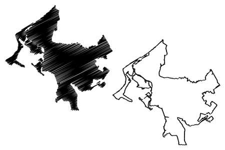 Cartagena City (Republic of Colombia, Bolivar Department) map vector illustration, scribble sketch City of Cartagena de Indias mapのイラスト素材
