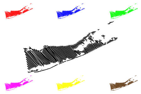 Suffolk County, New York State (US county, United States of America, USA, US, US) map vector illustration, scribble sketch Suffolk mapのイラスト素材