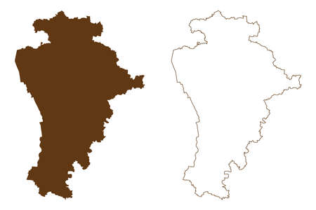 Aichach-Friedberg district (Federal Republic of Germany, rural district Swabia, Free State of Bavaria) map vector illustration, scribble sketch Aichach Friedberg mapのイラスト素材