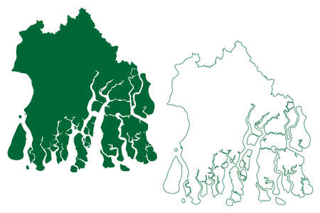 South 24 Parganas district (West Bengal State, Republic of India) map vector illustration, scribble sketch 24 PGS, South Twenty Four Parganas or Dakshin 24 Parganas mapのイラスト素材