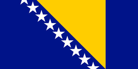 National Flag Bosnia and Herzegovina, BiH, wide medium blue yellow right triangle abutting the band and the top of the flag, the remainder of the flag is medium blue with seven and two half starsのイラスト素材