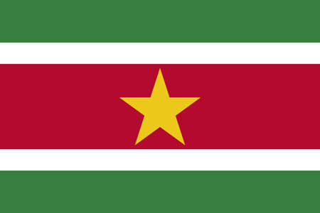 National Flag Republic of Suriname, Surinam, horizontal triband of green and red with large white border with the large yellow five-pointed star centered on the red bandのイラスト素材