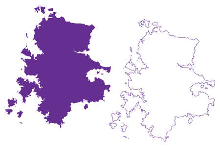 Iki island (Japan, East Asia, Japanese archipelago) map vector illustration, scribble sketch Iki retto mapのイラスト素材