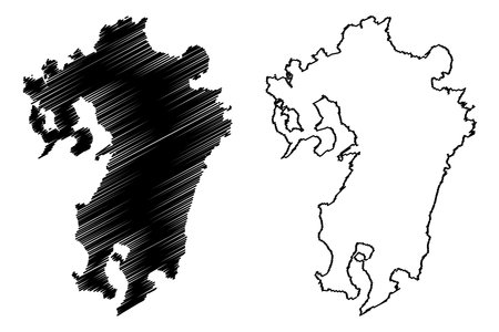 Kyushu island (Japan, East Asia, Japanese archipelago) map vector illustration, scribble sketch Kyushu mapのイラスト素材