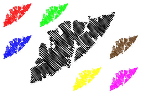 Austvagoy island (Kingdom of Norway, Lofoten Archipelago) map vector illustration, scribble sketch Austvagoya mapのイラスト素材