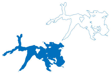 Lake Manapouri (New Zealand, Oceania, South Island) map vector illustration, scribble sketch mapのイラスト素材
