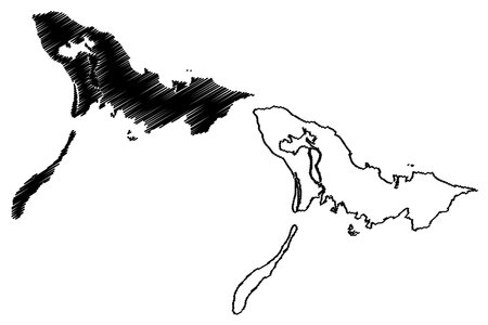 Crooked and Long Cay island (Commonwealth of The Bahamas, Cenrtal America, Caribbean islands) map vector illustration, scribble sketch Crooked and Long Cay mapのイラスト素材