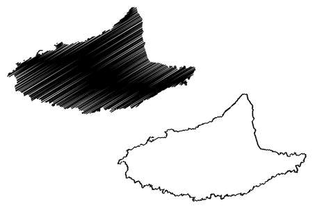 Al-Hallaniyah Island (Sultanate of Oman, Indian Ocean, Khuriya Muriya Islands) map vector illustration, scribble sketch Al Hallaniyah mapのイラスト素材